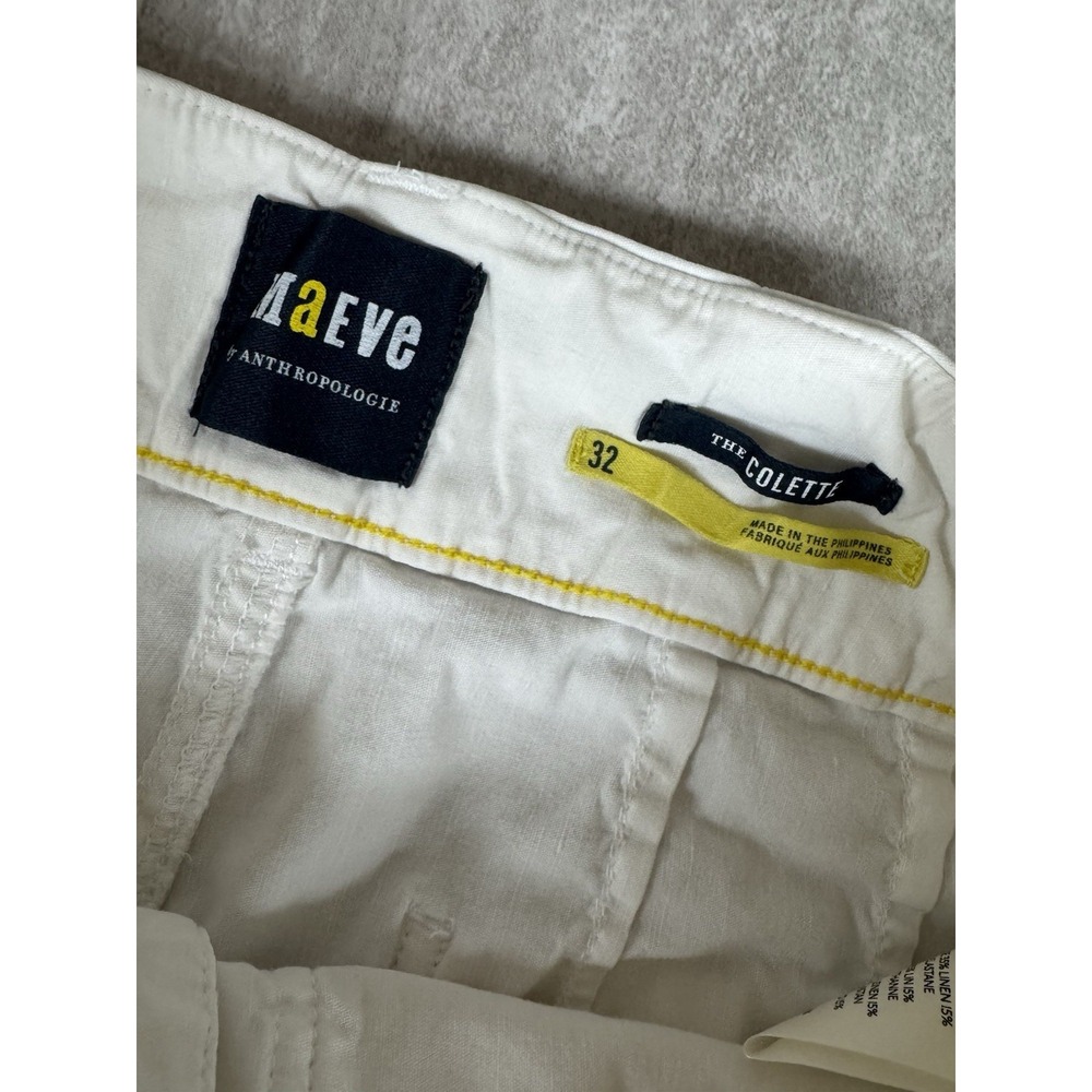 Maeve Linen Blend Colette Pants White Wide Leg Cropped High Rise 32 Classic - Picture 11 of 13